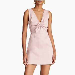 $445 NWT Halston “Keeler” Knot Detail Mini Twill Dress in Peony Sz 4